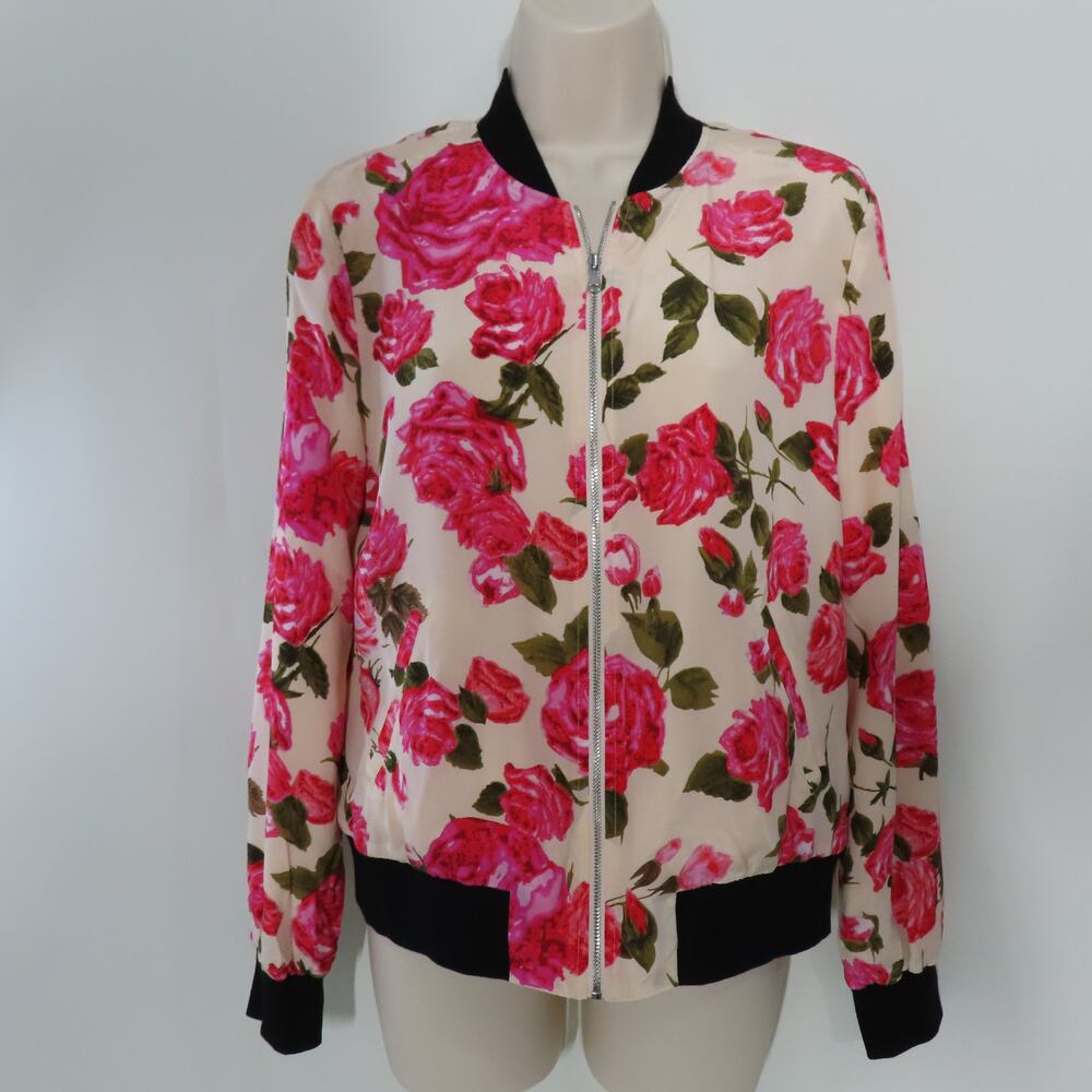 L'AGENCE Ollie Silk Dawn Rosewood Print Full Zip Bomber Jacket XS